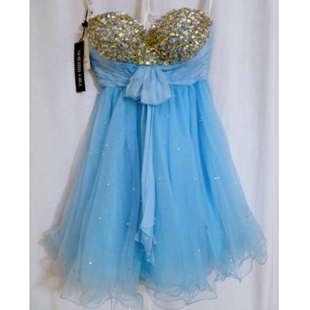 Sherri Hill Baby Blue Short Beaded Prom Dress 4